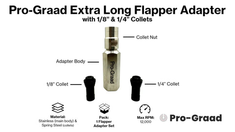 Game Change Heavy Duty Extended Reach Flapper Adapter For 5/8 Inch 11 Thread Angle Grinders, includes 1/8 and 1/4 collets.