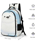 Snowflake Cub Printed Unisex Backpack With Large Capacity For School Work Or Travel shown with dimensions and features