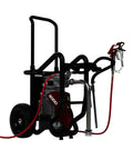 Professional Electric Airless Paint Sprayer Boasting PermaStroke Tech And 3300 Psi Thrust with portable wheels and hose.