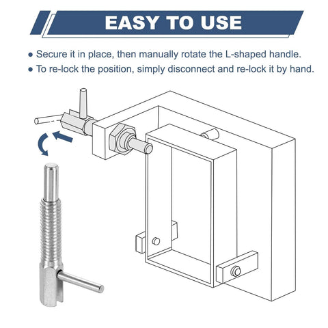 Top Shelf Rock Solid Retractable Indexing Plunger Pin Set M8x1.25 show installation instructions with L handle and locking mechanism.