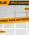LEILUO 6‑pc diamond oscillating blades kit for grout removal; front view of bathroom tile before/after ad with orange banners