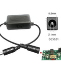 Durable Solar Charging Controller with USB 5V 2A output, 5.5x2.1mm connector, and circuit board layout for camping power.