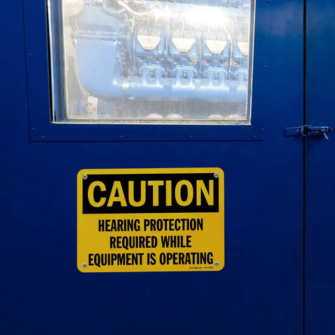 Durable Aluminum OSHA Safety Sign Caution Hearing Protection Required 7 By 10 Inches Black On Yellow Background Outdoor Sign With Rust Resistant 40 Mil Aluminum And Four Corner Mounting Holes For Quick Install