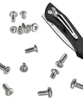 Hella Tough 304 Stainless Steel Pocket Knife Handle Screws And Shaft Pivot Pin Rivets 100 Piece EDC Folding Hardware Kit with assorted screws.