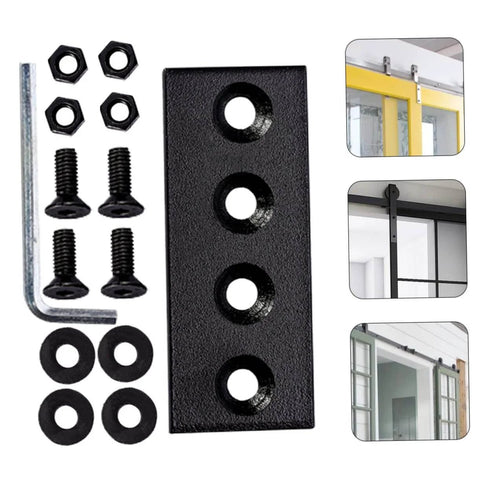 Durable Track Bracket Connector for Barn Door Track No Fuss Easy Install Flat Mending Repair Plate with hardware.