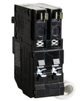 QO 20 Amp 2 Pole GFCI Circuit Breaker with Plug In Mount 120/240V, black unit view.