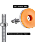 Heavy Duty Adjustable Soft Close Buffer Legs With Smooth Steel Damping For Framed And Frameless Cabinets close-up of chrome plated steel bolt and TPU rubber mat.