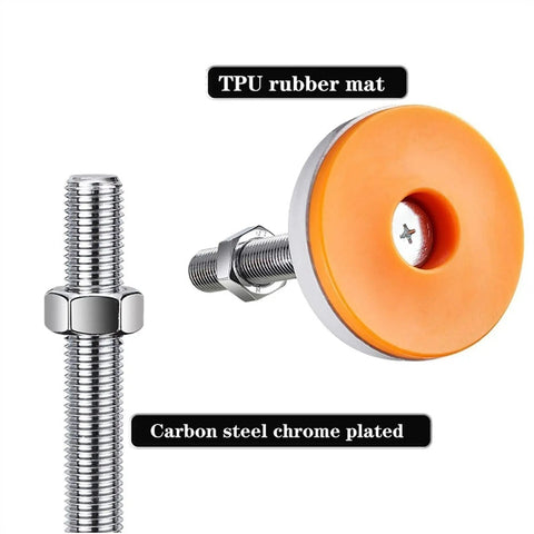 Heavy Duty Adjustable Soft Close Buffer Legs With Smooth Steel Damping For Framed And Frameless Cabinets close-up of chrome plated steel bolt and TPU rubber mat.