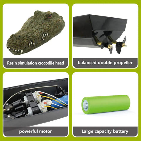 Flytec V002 RC Boat With Two Four G Remote Control Electric Racing Boat For Pools Realistic Crocodile Head Design, propeller, motor, battery