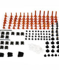 Fairing Bolts Kit For CBR250R 2011 To 2014 Aluminum Fasteners Hardware Clips Dope Orange Universal Fit laid out on white surface