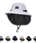 Kids Quick-Dry Sun Hat With Neck Flap UPF 50 Plus, light grey breathable bucket hat with chin strap fits ages 2 to 12.