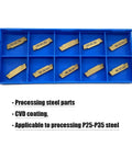 GBJ MGMN200-G 10pcs tin-coated carbide grooving inserts in blue plastic organizer tray, 2 mm wide