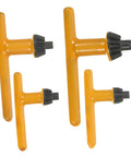 Pro Grade 4 Piece Drill Chuck Key Set With Comfort Grip Thumb Handle Quick Change No Sweat Design Heavy Duty Steel Body, featuring rubber grip handles