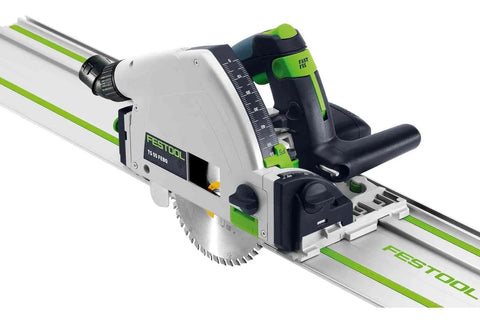 Plunge Cut Track Saw With 55 Inch Guide Rail Up To Twice As Fast Cuts And High Torque For Durable Blades Bevels From 0 To 47 Degrees