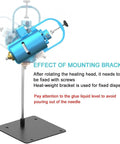 Easy Setup Hot Melt Glue Dispenser 30ml With Foot Switch And Mounting Bracket For Electronics Assembly, No Sweat To Use, Precise Glue Flow From Continuous To Drip, Rotatable Heating Head For Clean, Reliable Bonding, blue metal dispenser on stand