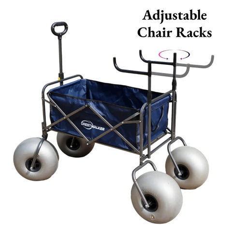 Balloon Wheel Beach Wagon With Chair Racks Collapsible Fishing Cart For Sand Heavy Duty 300 Lb Capacity 10 Inch Balloon Wheels