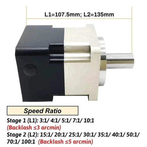 Top Shelf NEMA23 Planetary Gearbox Crafted With Premium Helical Gears Handles Beast Mode Torque Loads While Delivering Smooth 70 To 1 Speed Reduction For 200W And 400W Servo Units With No Worries 9.525mm Input Fit - Speed ratio details.
