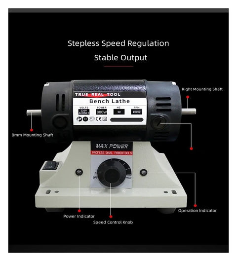 Heavy Duty 800W Bench Jewelry Polisher And Grinder With Smooth Surface Finishing A Real Deal Workhorse Built Tough For Jade Wood And Metal Shop Tasks A Sweet Finish Every Time Without The Fuss Or Back Talk with speed control knob and power indicators.