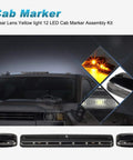 Clear Lens Cab Roof Marker Lights With 12 LED Amber Top Assembly for Silverado Sierra Rigs 2007-2014 displayed on truck