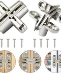 Two Pack Concealed Hidden Hinges For Cabinets And Furniture, 180 Degree Cross Hinge, Zinc Alloy With Stainless Steel, 13x45 Mm
