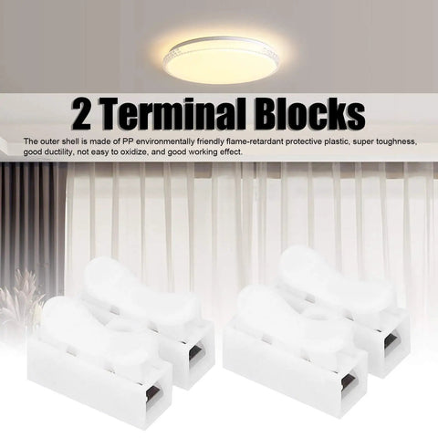 Two Port Press Terminal Connector Set for LED Strip Lighting, CH2 Quick Connector Spring Wire Terminal 100 Piece Barrier Block Kit