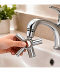 Badass 10 In 1 Heavy Duty Metal Faucet Aerator Removal Tool And Multi Size Aerator Key For M165 M185 M215 M22 M24 M28 Hidden Recessed Housing Offers Hella Smooth Kitchen Bathroom Plumbing Repair in use at a kitchen faucet.