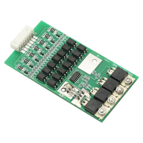 Bulletproof 7S 24V 20A Lithium Battery BMS Board Featuring Smart Cell Balancing And Thermal Cutoff Shield close-up view of circuit board.