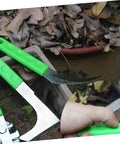 Two Piece Weeding Tool Set Pro Grade Portable Garden Knife with serrated edge being used for root pulling in garden