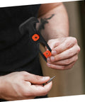 Person holding Heavy Duty Hood Latch Kit for Cars and Tool Boxes, T Handle Hasp with Rubber Material, shown with screwdriver.