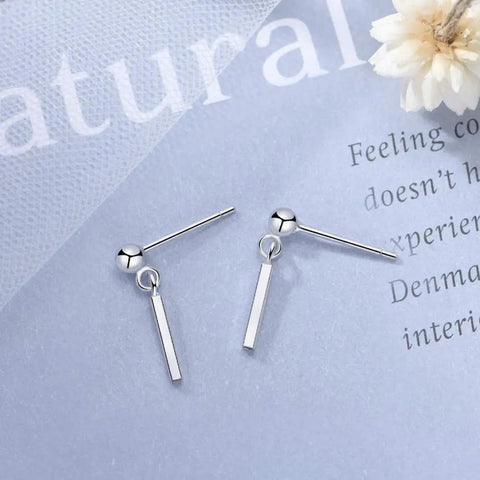 Sterling Silver Bar Dangle Stud Earrings For Women And Girls, Minimalist Chic Tiny Ball Bead Earrings, Hypoallergenic Nickel Free Cartilage Ear Studs, Lightweight Post Piercing Jewelry Gift, silver bar dangle studs