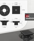 Diagram showing dimensions of Square 4 Inch Shower Drain With Flange And Removable Quadrato Pattern Grate In Matte Black Stainless Steel 304