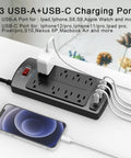 Heavy Duty 10 Foot Surge Protector Power Strip With 8 Outlets And 4 USB Ports 2700 Joules Flat Plug Overload Protection ETL Listed For Home Office Dorm College School Black with USB-A and USB-C charging ports