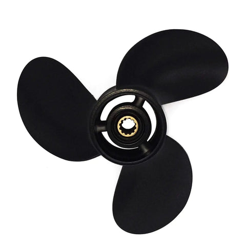 8.5 Inch Aluminum Propeller For Tohatsu Nissan Outboard Motors 8-9.8 HP, 3 Blade Black Powdercoated Aluminum, 12 Spline, Right Hand