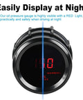 WATERWICH 52mm oil pressure gauge, front view, red LED readout, 0–150 PSI, DC12V.