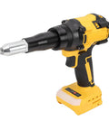 Heavy Duty Cordless Rivet Gun With Brushless Motor Delivers 2248 Lbs Of Raw Power And Fast Automatic Function Featuring Built Led Light, Auto Reverse Mode, And Compact Portable Design For Professional Job Site Metalworking Projects Without Cord Hassle, yellow and black