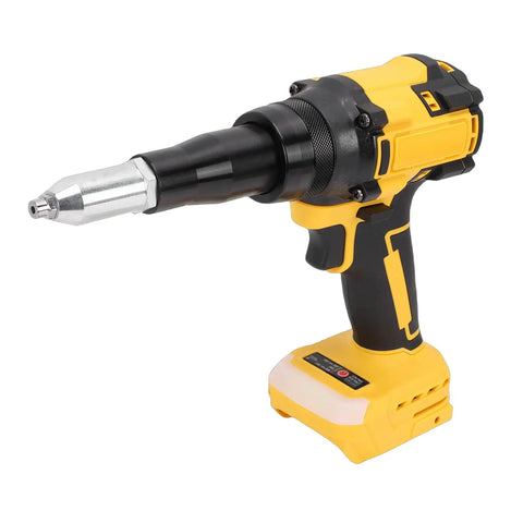 Heavy Duty Cordless Rivet Gun With Brushless Motor Delivers 2248 Lbs Of Raw Power And Fast Automatic Function Featuring Built Led Light, Auto Reverse Mode, And Compact Portable Design For Professional Job Site Metalworking Projects Without Cord Hassle, yellow and black
