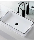 USZWBY Vessel Sinks Small Apartment Bathroom Balcony Ceramic Wash Basin Above The Nordic Simple Black Edge Household Bathroom Bowl Sink with black edge.