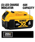 DeWalt 20V Max XR Lithium Ion Battery with 4Ah capacity and LED charge indicator for 20V Max Cordless Grease Gun Kit