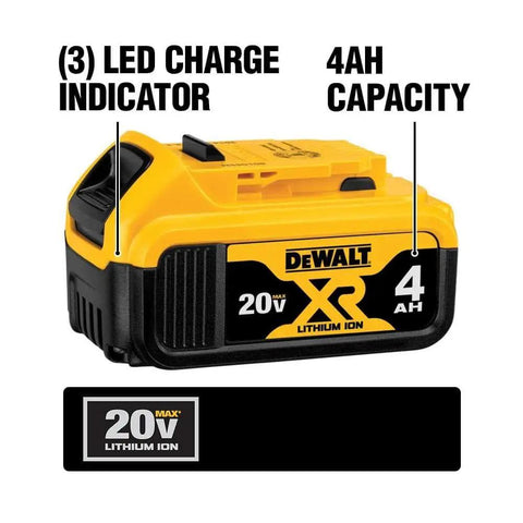 DeWalt 20V Max XR Lithium Ion Battery with 4Ah capacity and LED charge indicator for 20V Max Cordless Grease Gun Kit