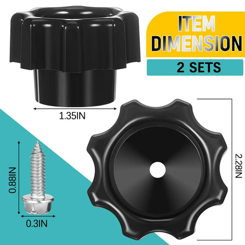 2 Pack Wall Hydrant Handle Kit For Outdoor Faucets Replacement Wheel Shaped Knob With Stainless Self Tapping Screws, dimensions shown