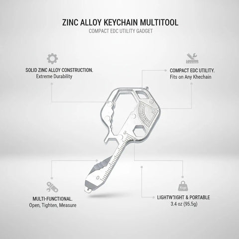 Zinc Alloy Multitool Keychain With Screwdriver Wrench And Bottle Opener For Everyday Carry attached to keyrings backpacks belts