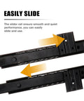 Heavy Duty Side Mounted Ball Bearing Drawer Slides With Full Extension Smooth As Butter Cold Rolled Steel Cabinet Rails showing sliding mechanism.