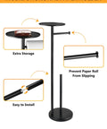 Free Standing Black Toilet Paper Holder Stand With Phone Shelf And Built In Storage, multifunctional holder features