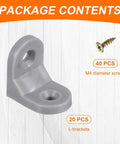 Built Solid 20 Pack Plastic L Brackets Gray Corner Supports For Shelves And Drawers Heavy Duty Right Angle Connectors With Screws, featuring 1 gray L-bracket and screws.