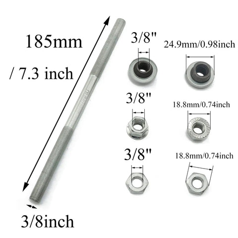 Rear Bicycle Hub Axle 185mm Long 3/8 Inch Diameter Silver Finish Fits Multi Speed Sets Durable Steel With Smooth Threads Burr Free Ends
