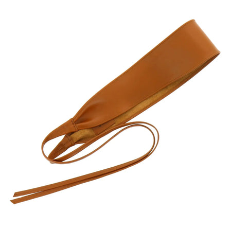 Women Italian Leather Obi Belt In Rich Camel Buttery Soft Full Grain Cowhide Wide Waist Sash For Midi Dresses And High Waisted Denim.