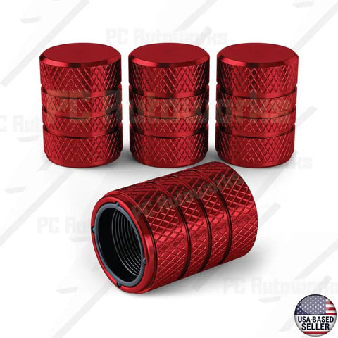 Set of 4 Ruby Red Aluminum Tire Valve Stem Caps Dope Anti Rust Anodized Metal With Corrosion Resistant Finish Easy Install