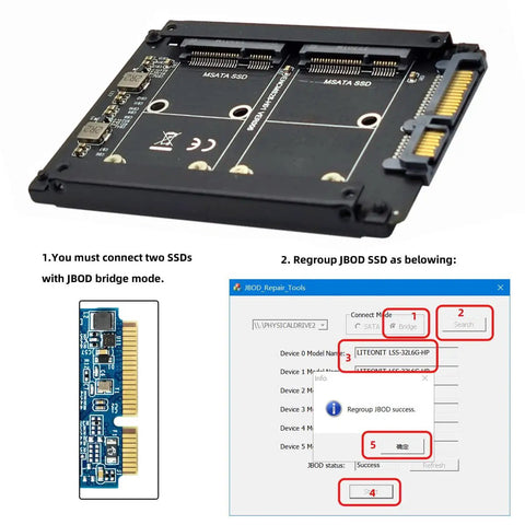Super Slick Dual M.2 Msata Mini Sata Ssd To 2.5 Inch Sata Hdd Hybrid Enclosure Housing with SSD connection instructions
