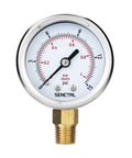 SENCTRL 0-15 psi low-pressure gauge, 2-inch dial, stainless steel case, 1/4 NPT lower mount.