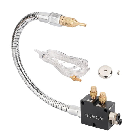 Coolant Mister For Milling Machines With Magnetic Base, Your Workhorse For Lubrication, Cooling And Chip Blowing In One System, Quarter Inch Inlet, Includes Four By Two Point Five Millimeter Hose, One And A Half Meter Air Line, Four Millimeter Oil Line